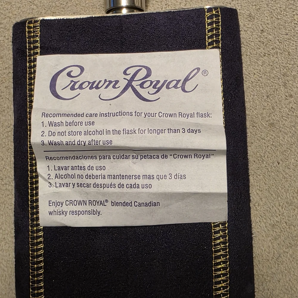 Crown Royal Stainless Steel 8oz Hip Flask w/ Purple Suede Sleeve